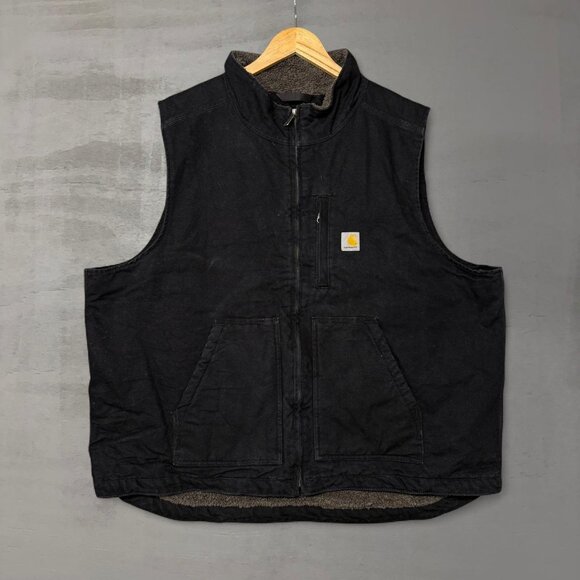 Carhartt Vest Men's 2XL Loose Fit Black Canvas Sherpa Lined Mock Neck 0V4277M - Picture 1 of 6